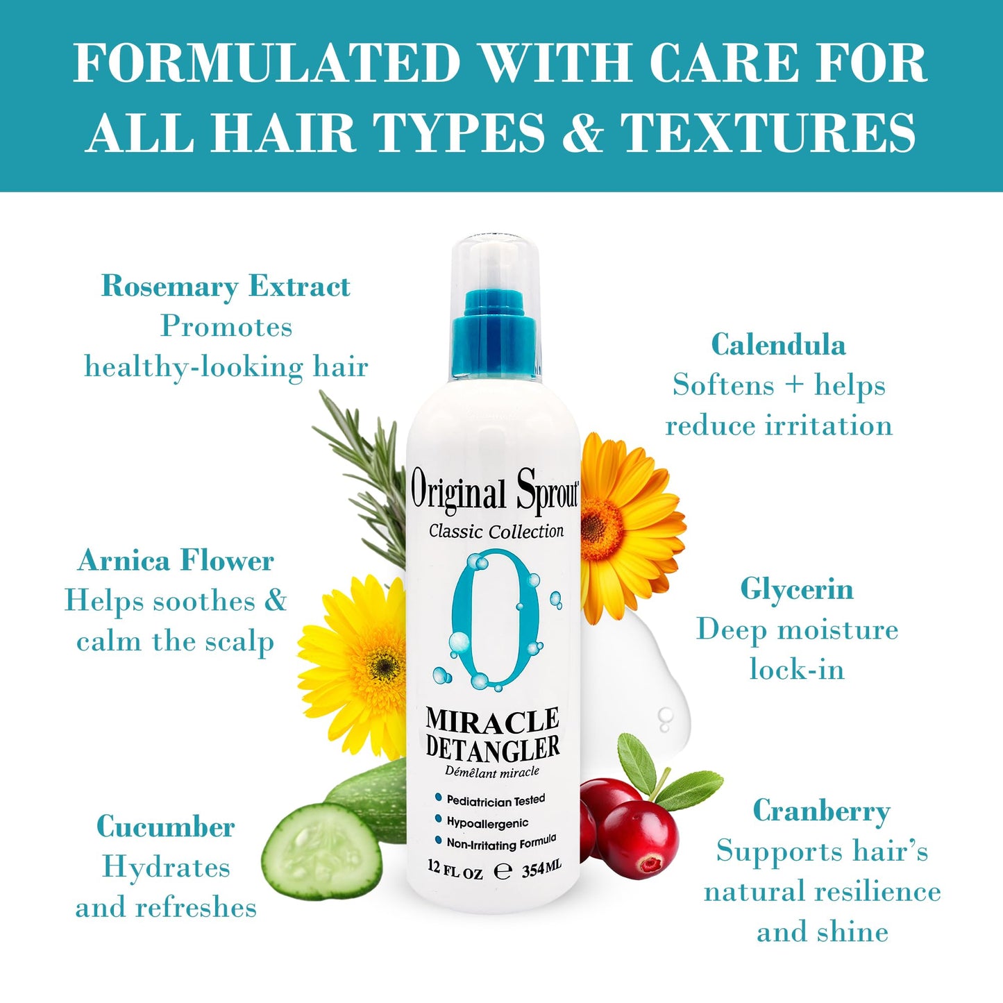 Original Sprout Miracle Detangler Spray, Lightweight Non-Greasy Leave-In Conditioner Spray for All Hair Types, Smooths, Softens & Detangles, Vegan