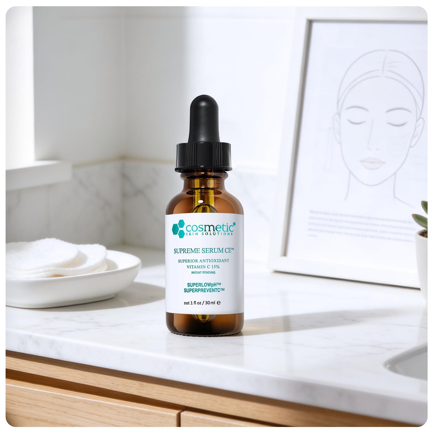 Supreme Serum CE - Vitamin C Face Serum with Vitamin E & Hyaluronic Acid - Antioxidant Rich Anti-Aging & Hydrating Formula - 1 fl oz Beauty & Personal Care Cosmetic Skin Solutions