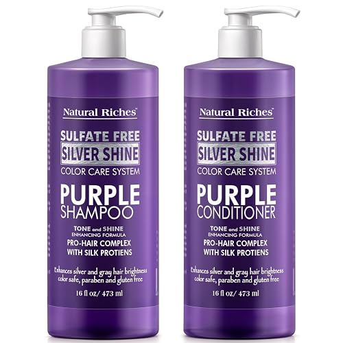 Natural Riches Radiant Silver Shine Purple Shampoo and Conditioner Set for Gray Hair - Paraben-Free and Color Safe - With Silk Proteins, Tones Dull