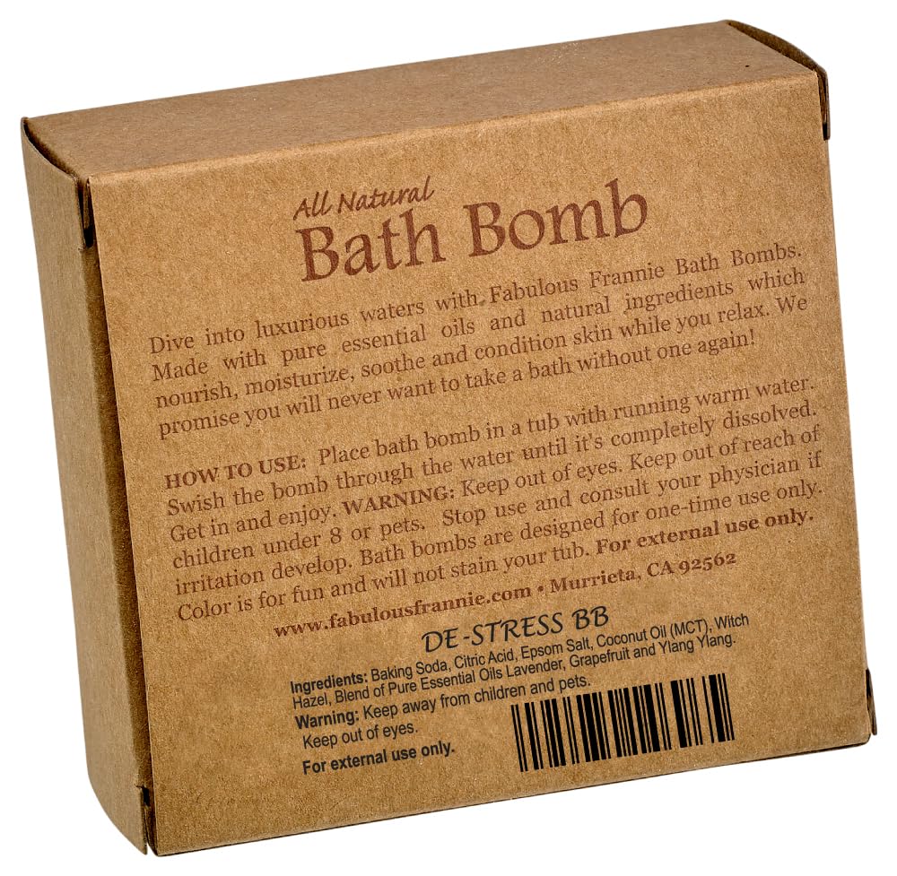 Fabulous Frannie De-Stress Natural, Handmade Bath Bomb Set, Rich in Essential Oil, Mineral Salt, Coconut Oil, Witch Hazel, Fizzies to Moisturize Skin…