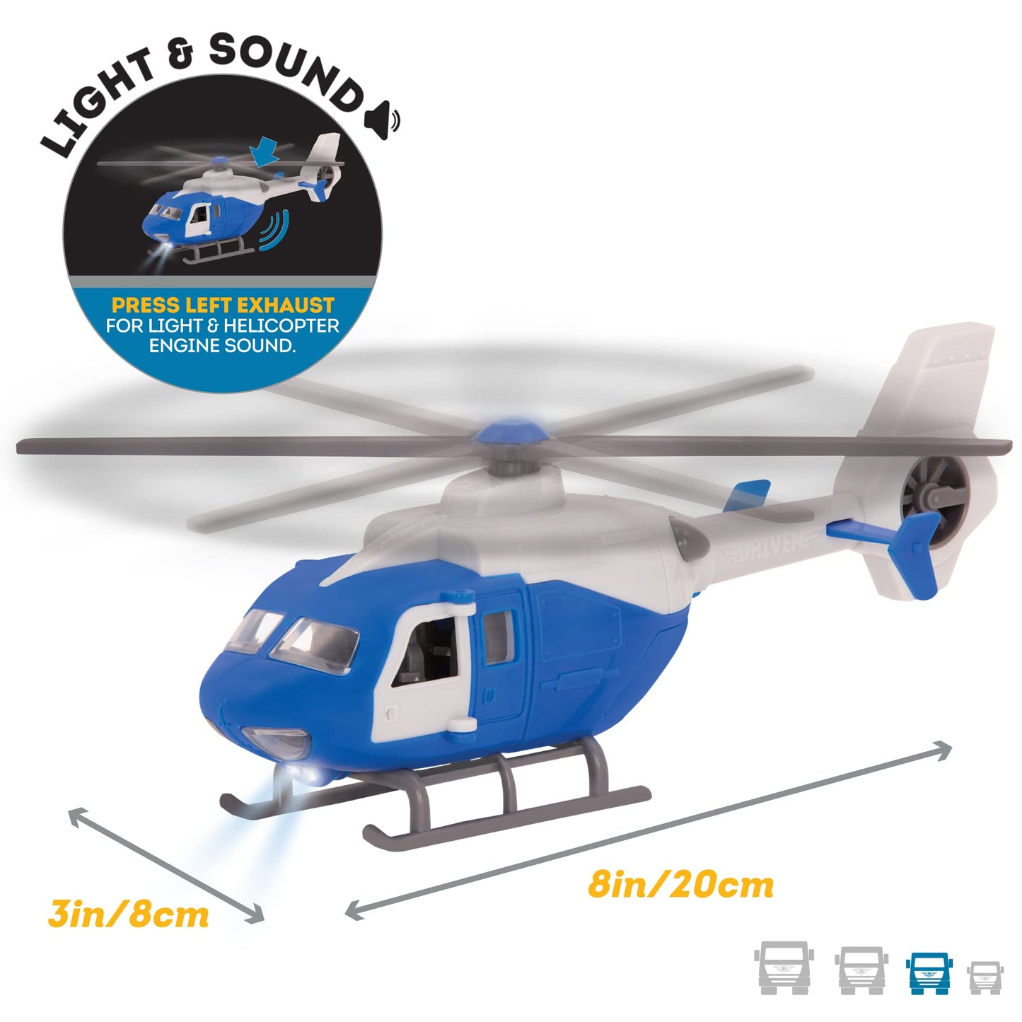Driven by Battat 7" Rescue Helicopter Toy – Lights & Sounds, Opening Doors, Durable Vehicle with Realistic Details, Gift for Kids Ages 3+