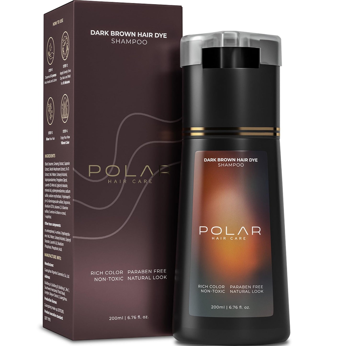 Polar Hair Dye Shampoo, Dark Brown Hair Dye Color Shampoo for Gray Coverage Beauty and Personal Care POLAR HAIR CARE