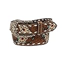 ARIAT Women's White Floral Overlay Turquoise Underlay Belt, Brown, Large