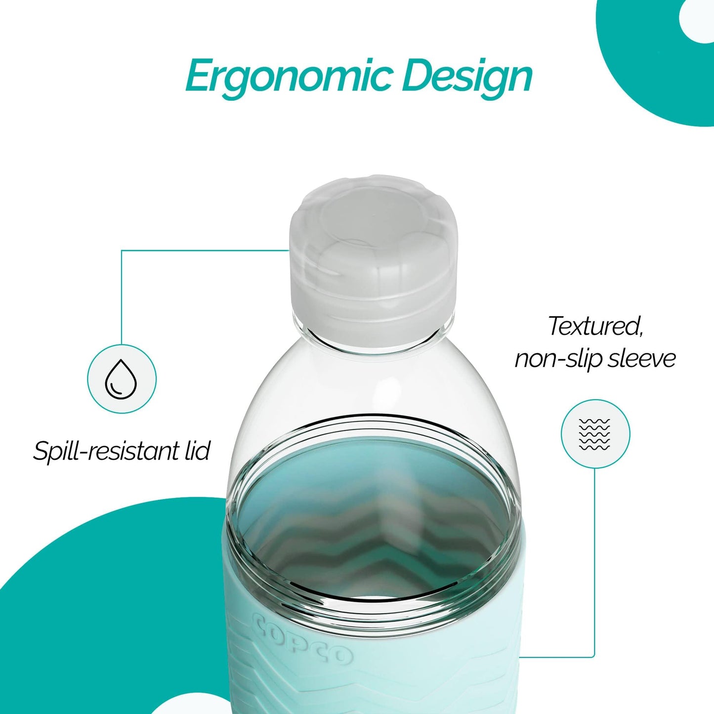 Copco Hydra 16.9 oz Water Bottle with Leak-Proof Lid - Tritan Reusable with Textured Grip Sleeve - BPA-Free, Shatter-Resistant, Dishwasher Safe