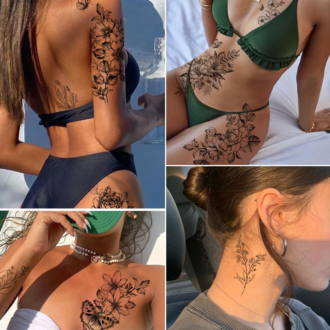 CHARLENT 23 Sheets Flower Temporary Tattoos For Women - Waterproof Realistic Rose Orchid Tattoos Tiny Branch Sketch Fake Tattoos for Women Body Art Beauty and Personal Care CHARLENT
