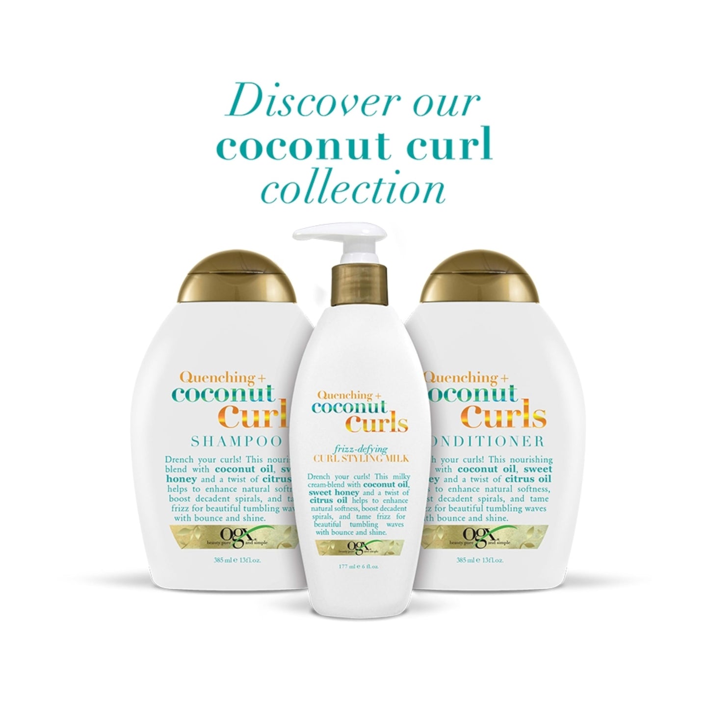 OGX Quenching + Coconut Curls Frizz-Defying Styling Milk, Nourishing Leave-In Hair Treatment with Coconut, Citrus Oil & Honey, Paraben-Free