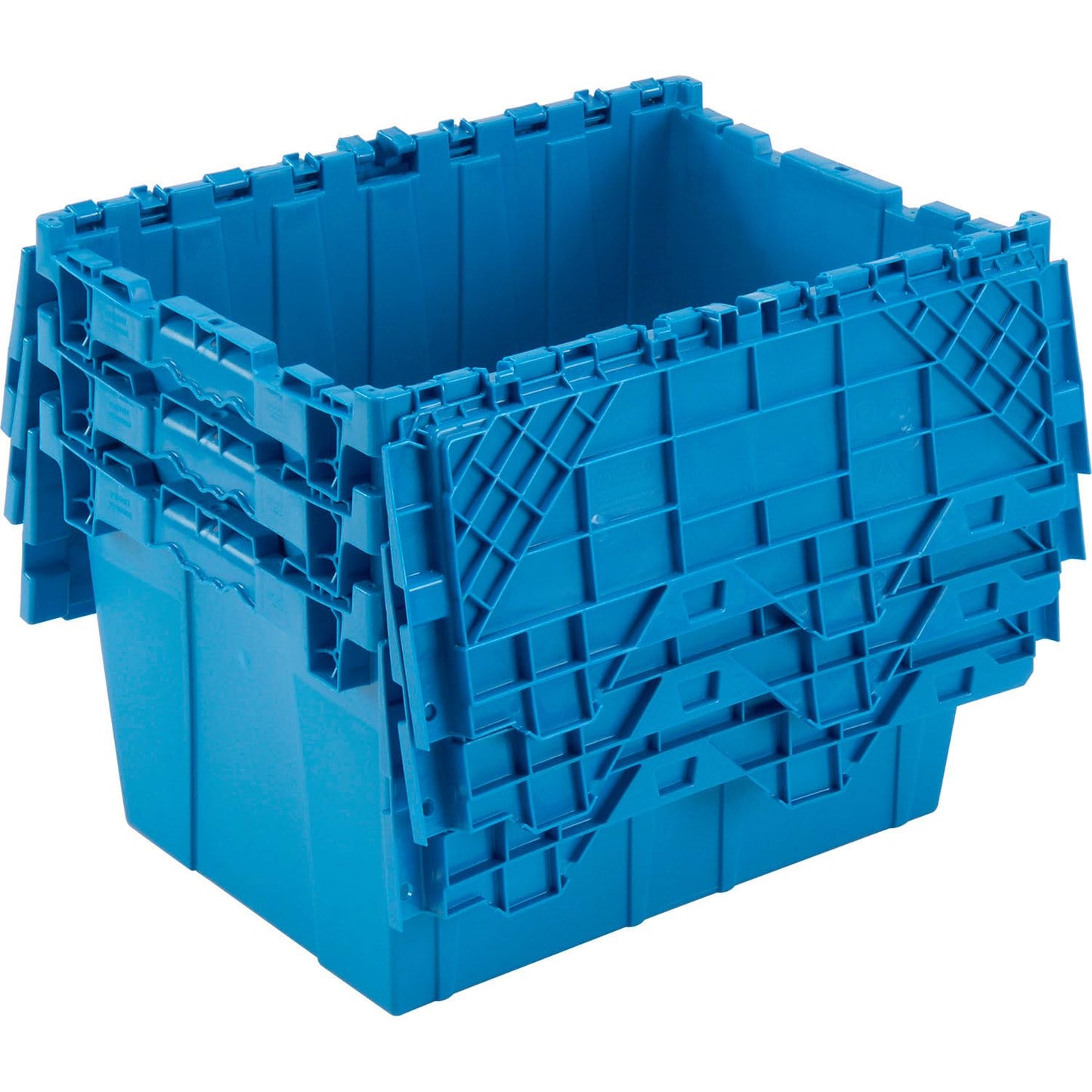 Monoflo Plastic Distribution Container With Hinged Lid, 21.9 x 15.2 x 12.8”, Blue