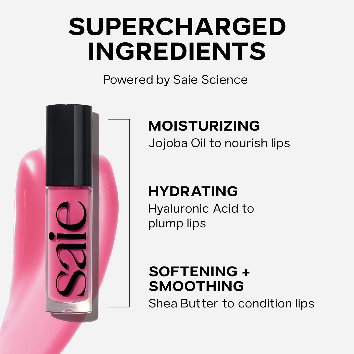 Saie Glossybounce - Hydrating Lip Gloss and Tinted Lip Oil Hybrid with Hyaluronic Acid & Jojoba Oil for Non-Sticky, Ultra-Shiny, Plump & Soft Lips -