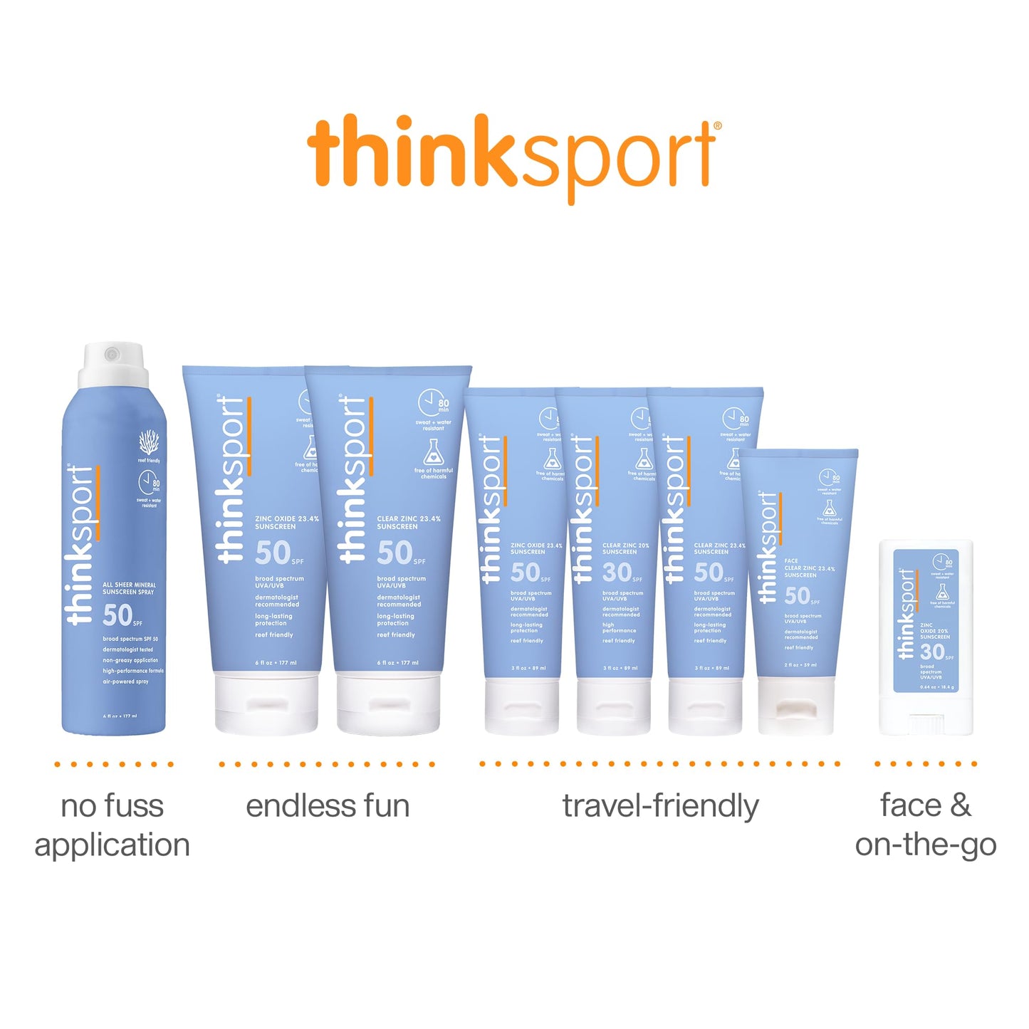 Thinksport SPF 50+ Mineral Sunscreen with Clear Zinc Oxide, 6 Fl Oz - Safe, Natural, Water Resistant, Broad Spectrum UVA/UVB Sun Screen for Sun