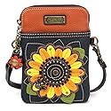 CHALA Plant Life Collection Cell Phone Crossbody Purse-Women PU Leather/Canvas Multicolor Handbag with Adjustable Strap - Sunflower - navy