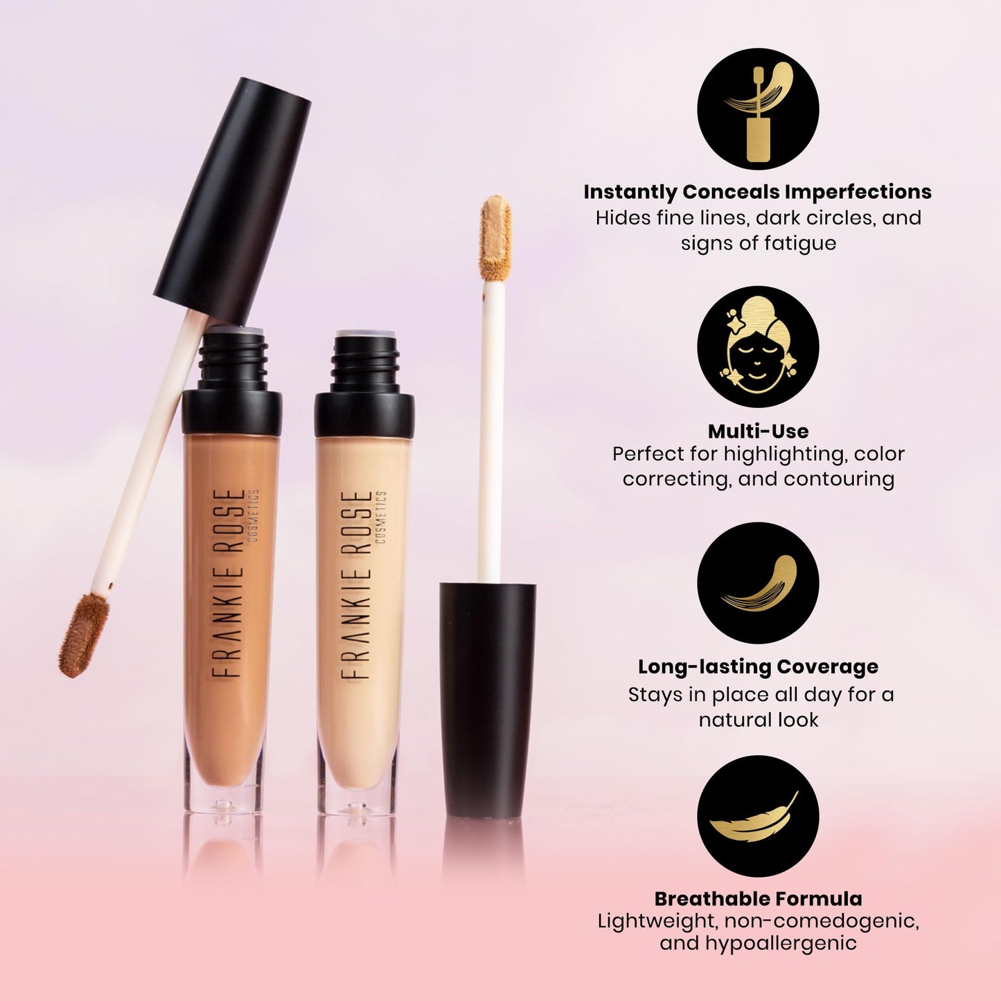 Frankie Rose Cosmetics Our Lil’ Secret Concealer - Full, Long Lasting Coverage for Dark Circles and Fine Lines - Easy to Blend - Soft, Smooth
