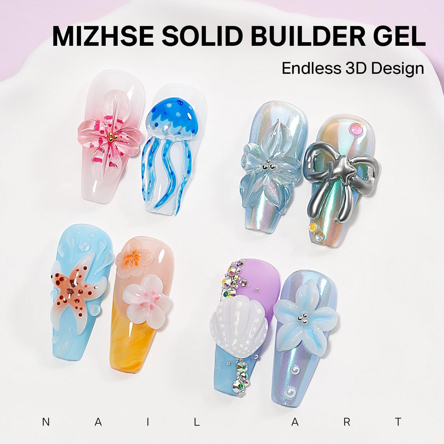 MIZHSE 2PCS 60g Clear and White Solid Builder Gel for Nails, 3D Sculpting Gel for Nail Art with Gold Silver Chrome Powder Nail Form Molding Builder Beauty and Personal Care MIZHSE