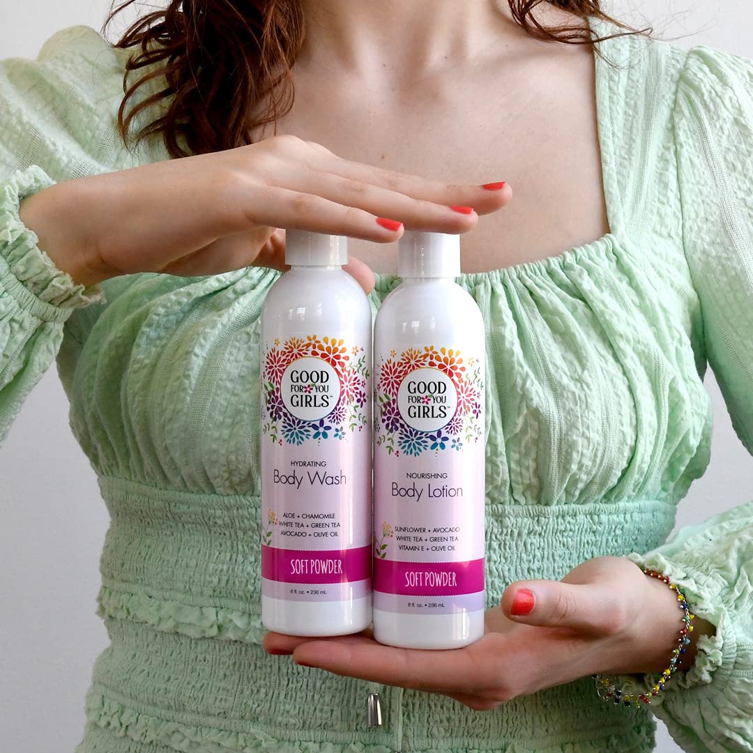 Good For You Girls Natural Body Wash with Aloe, Avocado & Jojoba Oils,Shower Gel Body Wash for Girls to Adults, Vegan and Paraben Free, Powder Scent