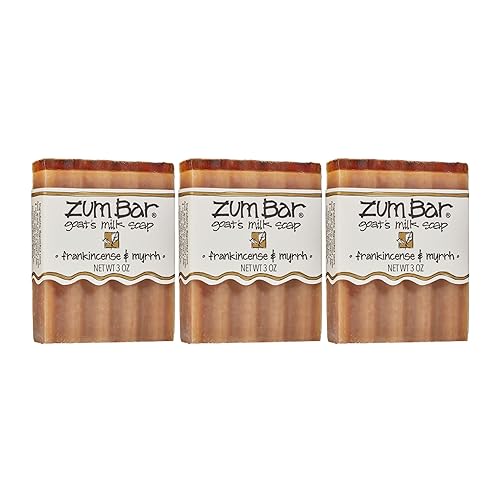 Indigo Wild Zum Goat's Milk Soap Bar - Bar Soap for Hands & Body Made with Essential Oils - 3 oz - Frankincense & Myrrh (3 Pack)