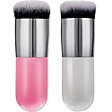 2 Pieces Foundation Brush Chubby Makeup Brush Kabuki Makeup Brush Travel Powder Brush for Blending Liquid, Cream or Powder Cosmetics (white and rose