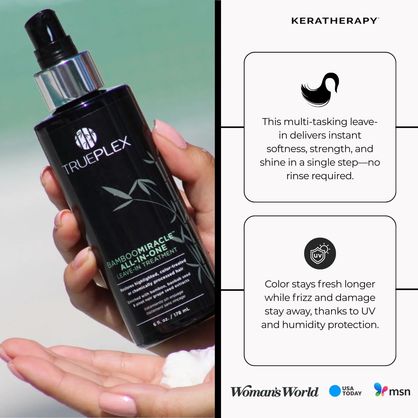KERATHERAPY Trueplex Bamboo Miracle All-In-One Conditioning Treatment, 6 oz., 178 ml - Vegan Leave in Hair Strengthener with Baobab, Grape Seeds