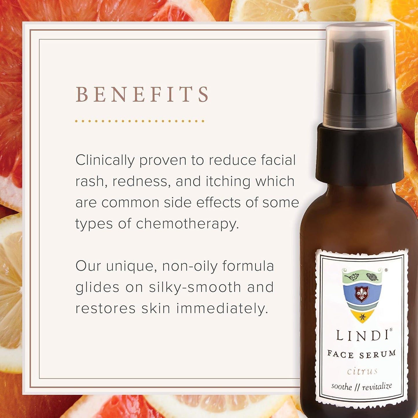 LINDI SKIN Face Serum Citrus - Ultimate Moisture and Comfort To Restore Your Skin Immediately - Reduce Facial Rash, Redness, and Itching - Relieves