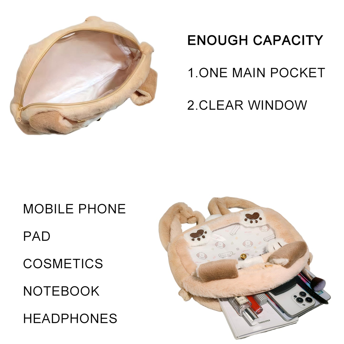 Lifelix Kids Backpack Plush Dog Ita Bag Shoulder Crosssbody Cartoon Stuffed Animal Backpack for Girls