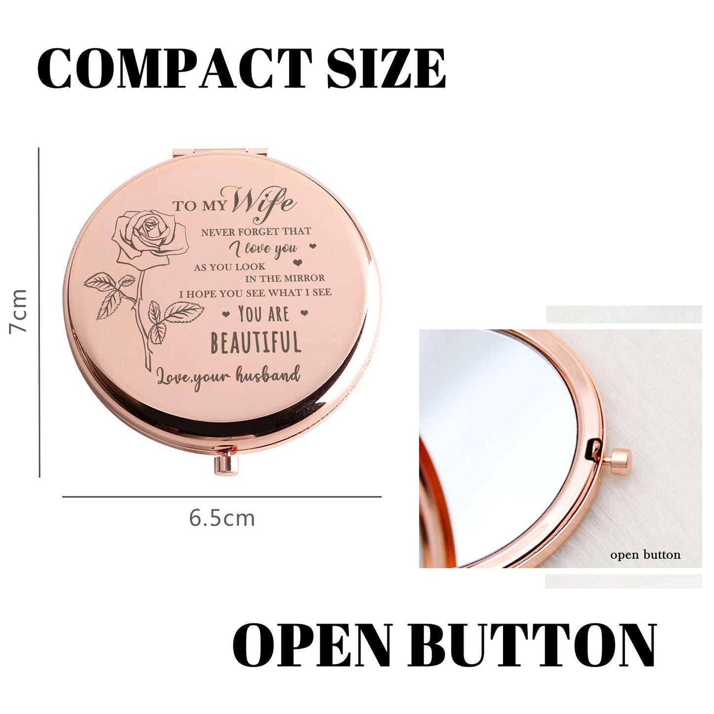 GAOLZIUY Gifts for Wife - Beautiful Wife Gift Rose Gold Compact Mirror, Birthday Gifts for Women, Wedding Anniversary, Valentines Day, Mothers Day