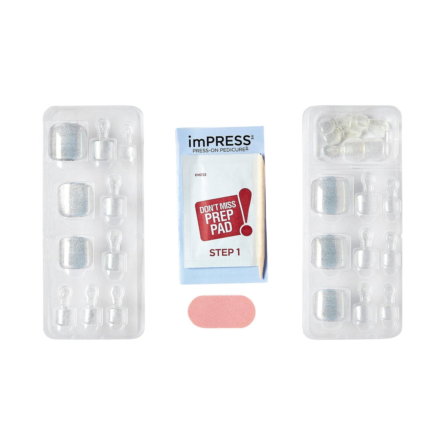 KISS Impress Premium No Glue Pedi Press-On Toenails, Sparkling White Silver, Silver Glitter, Squoval Shape, Includes 24 Nails, Prep Pad, 1 Manicure Beauty & Personal Care KISS