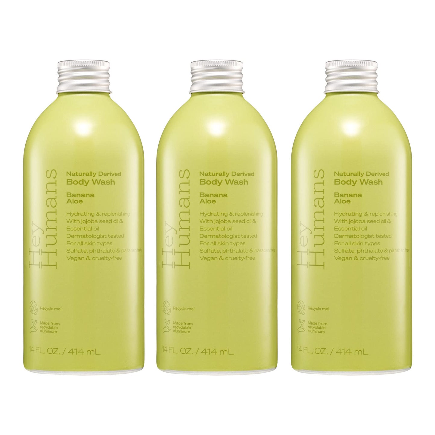 Hey Humans Banana Aloe Moisturizing Body Wash with Natural Ingredients & Jojoba Oil | Clean, Vegan, Sulfate Free Bath & Body Wash for Women & Men |