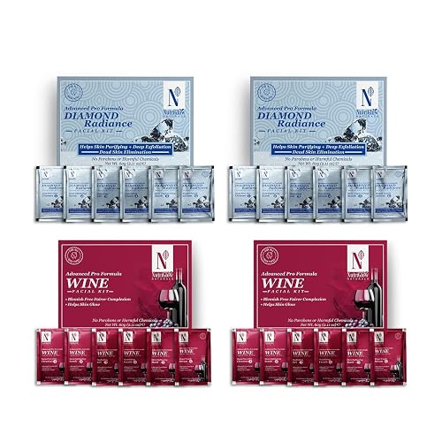NutriGlow NATURAL'S Advanced Pro Formula Diamond Radiance Facial Kit & Wine Facial Kit For Acne & Spot Free Reduces Pigmentation & Removes Blackheads