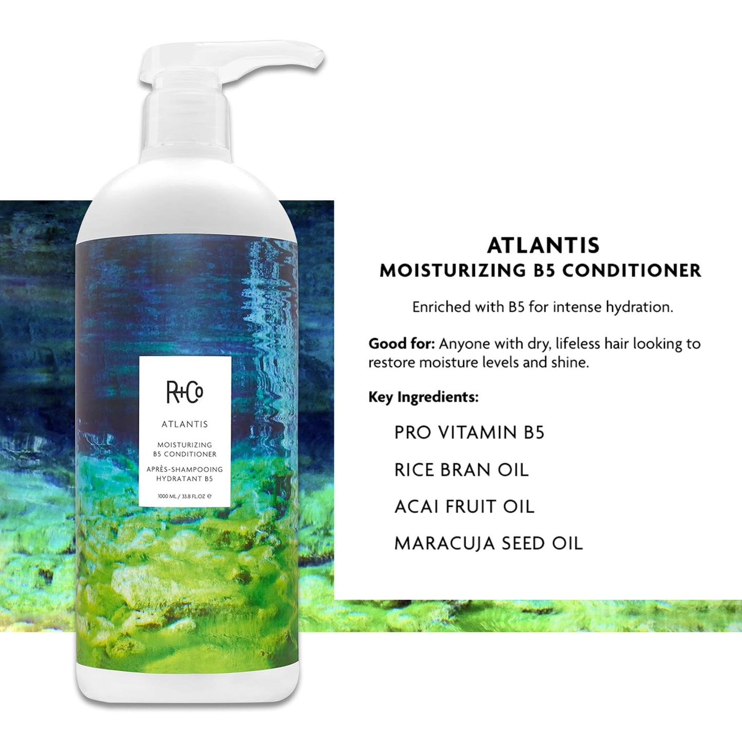 R+Co Atlantis Moisturizing B5 Shampoo and Conditioner Set - Deep Hydration & Repair for Dry, Damaged, Tired Hair - Restores Moisture, Softness & Shine
