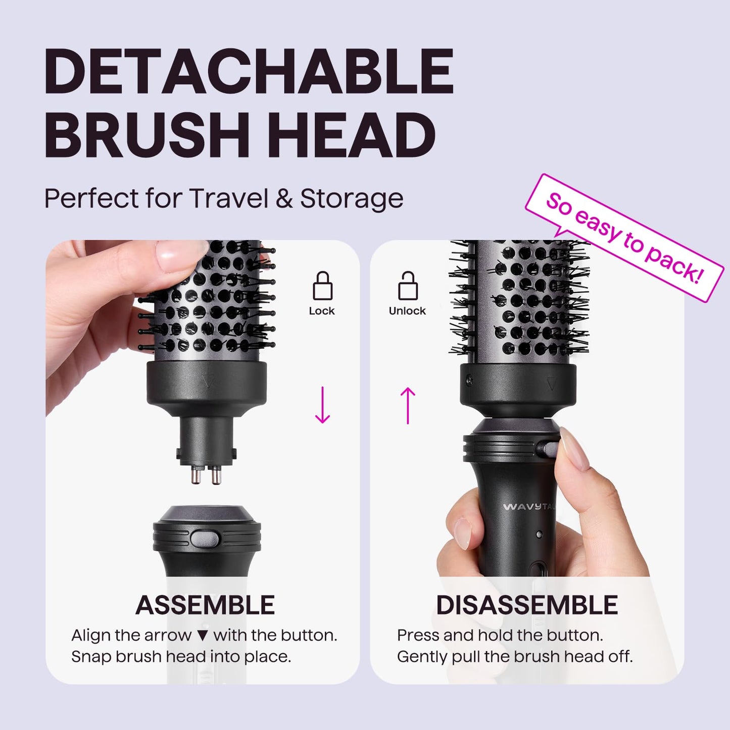 Wavytalk Thermal Brush 1.5" Detachable Heated Round Brush for Blowout Look Beauty and Personal Care wavytalk