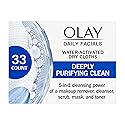 Olay Daily Facials, Daily Clean Makeup Removing Facial Cleansing Wipes, 5-in-1 Water Activated Cloths, Exfoliates, Tones and Hydrates Skin, 33 count