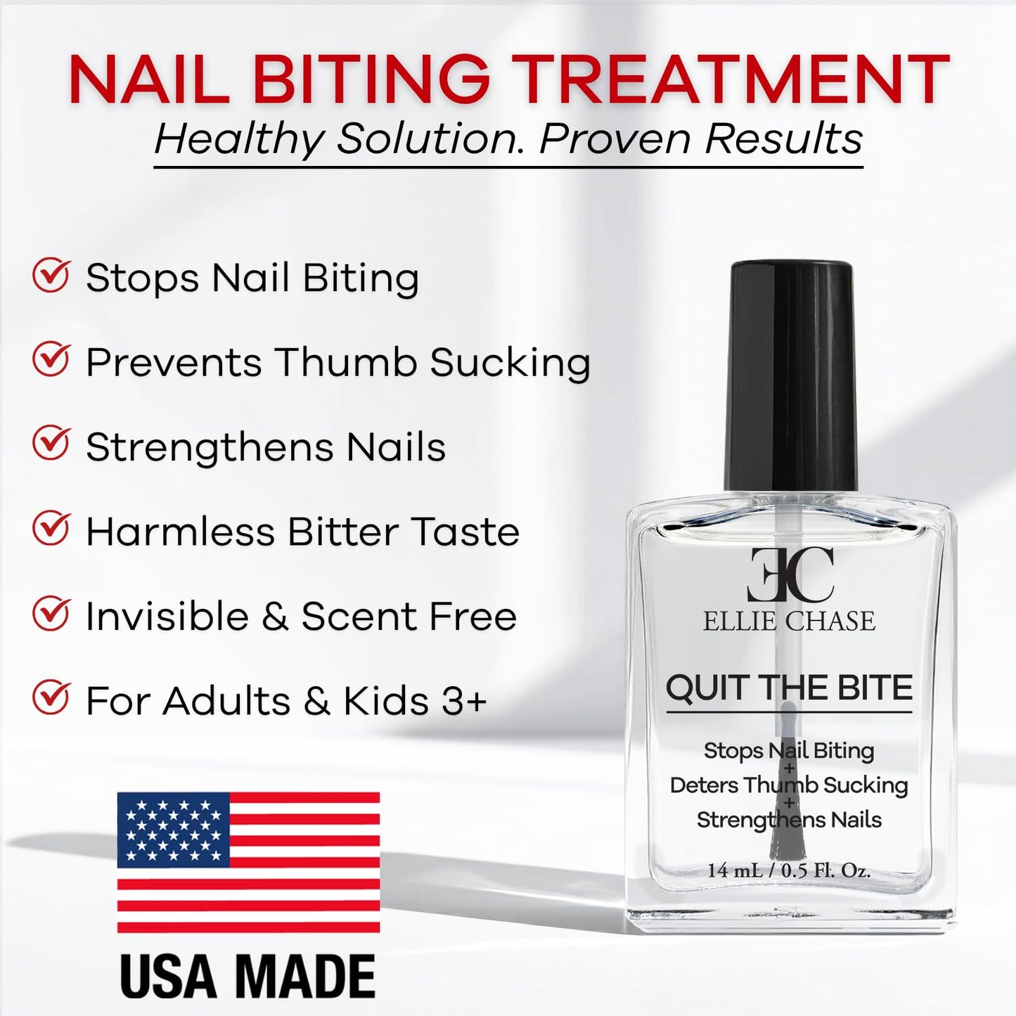 Ellie Chase Stop Nail Biting Deterrent Treatment Polish Extra Bitter Taste 0.5 Oz | Stop Putting Fingers In Your Mouth | Safe For Adults & Kids |