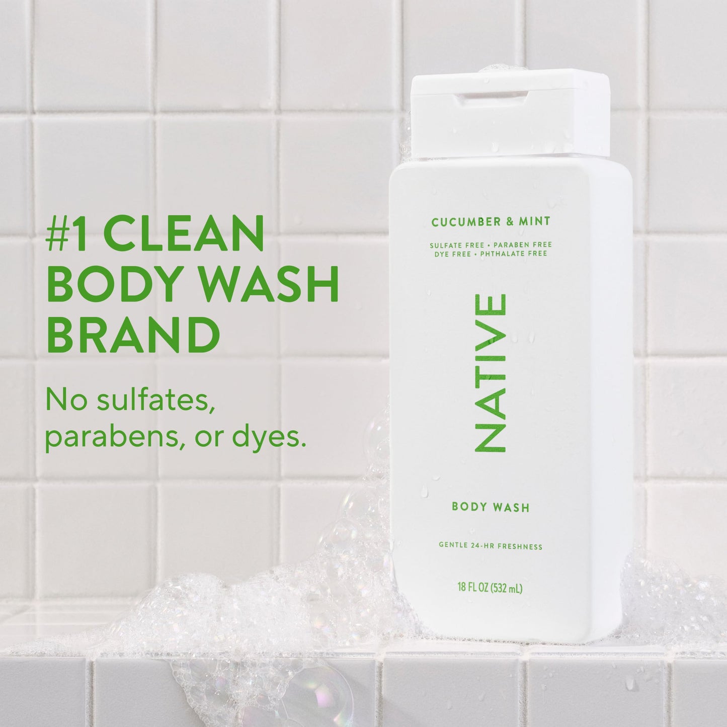 Native Body Wash Contains Naturally Derived Ingredients | For Women & Men, Sulfate, Paraben, & Dye Free Leaving Skin Soft and Hydrated | Cucumber