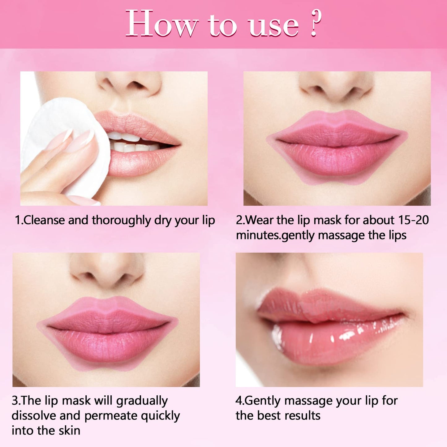 Kipeber 50PCS Lip Mask Sheet,Collagen Crystal Lip Masks,Pink Lip Care Pads Mask for Moisturizing Nourishing,Anti-Aging & Anti-Wrinkle,Lip Gel Patches