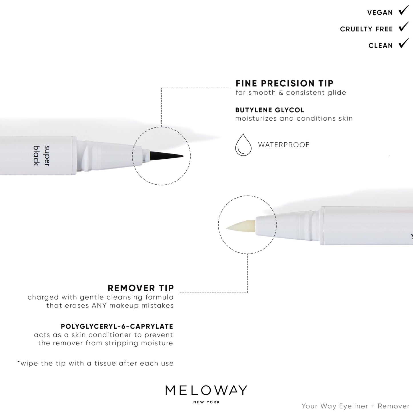 MELOWAY your way eyeliner + remover, 2-in-1 Liquid Eyeliner + Makeup Remover pen super black for easiest application. creates mistake-proof perfect