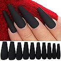 LoveOurHome 100pc Coffin Press on Nails Long Fake Nails Medium Ballerina Acrylic Press on Nail Coffin Nail Tips Matte Black Artifical Nail Full Cover