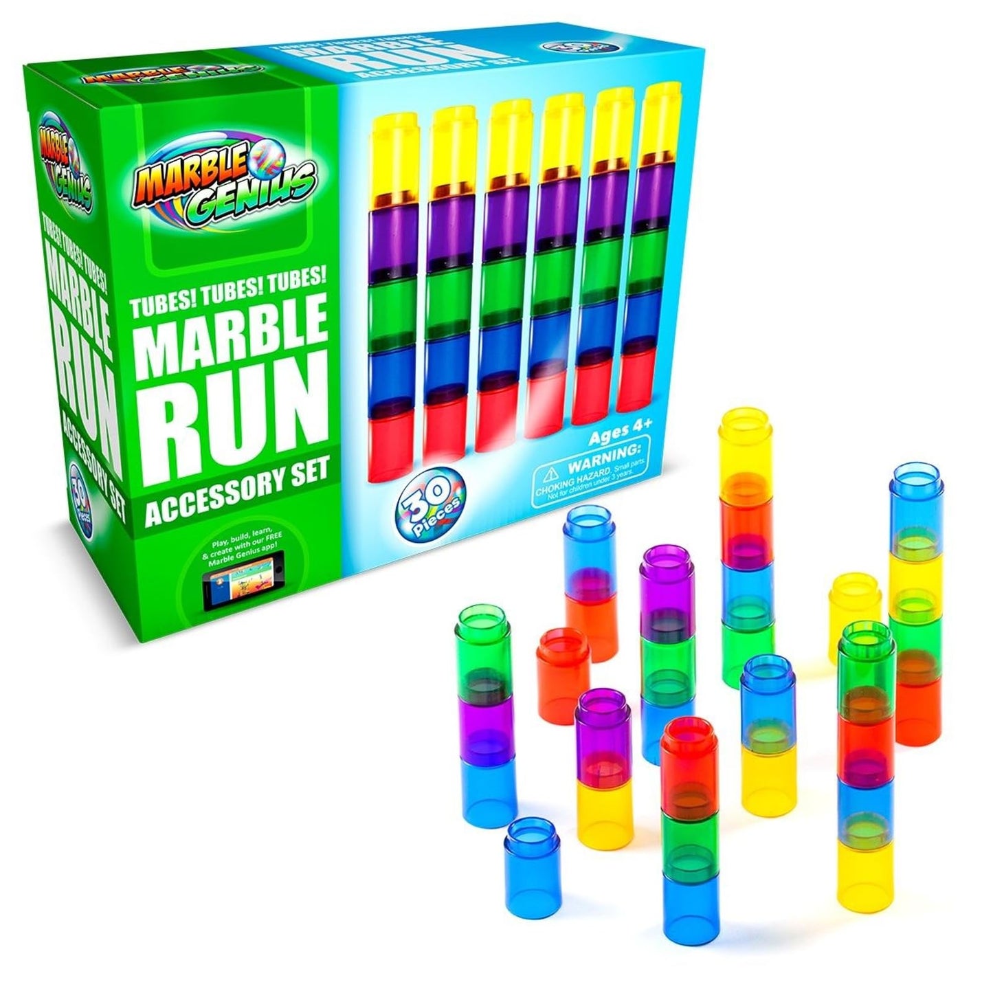 Marble Genius Tubes 30pcs – Marble Run Accessory Set, STEM Building & Educational Construction Add-On Kit for Kids Ages 4+