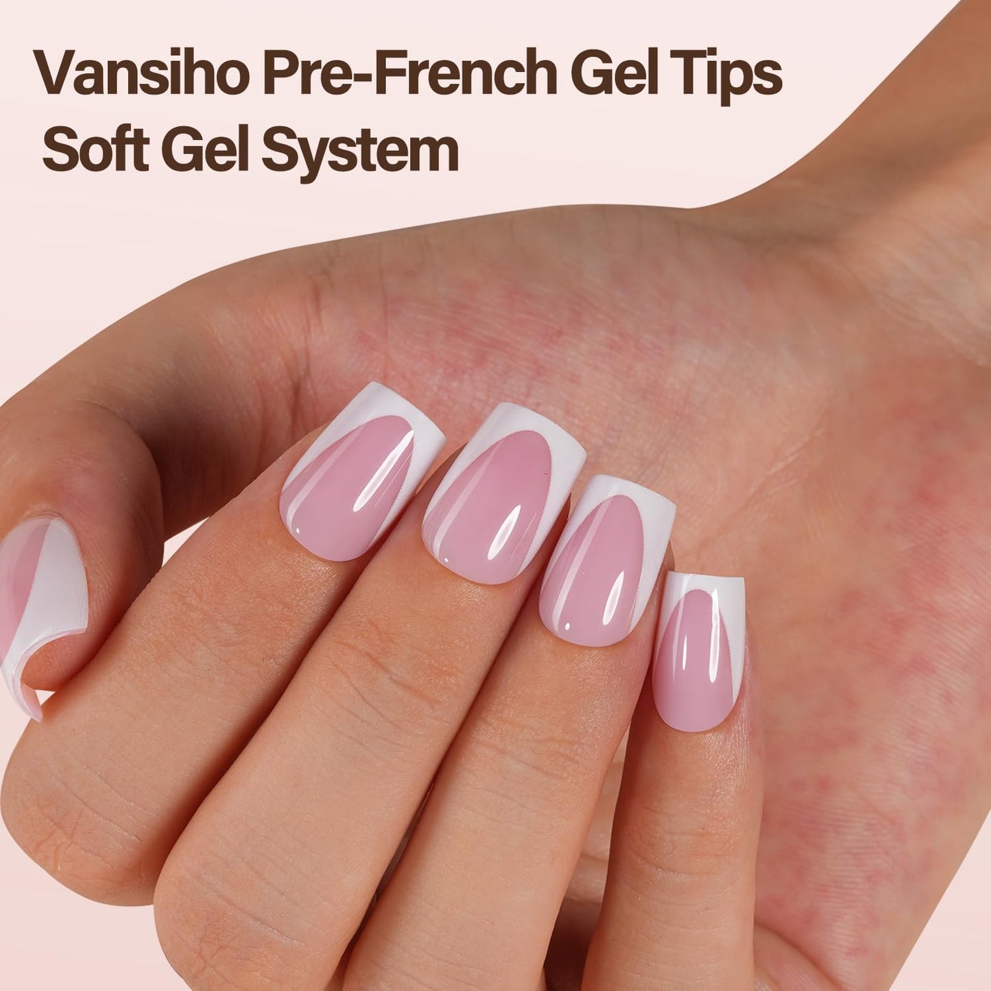Vansiho Deep French Gel Nail Tips, 150Pcs Short Square French Tips Press on Nails, Pink Soft Gel Nails, Fake Nails for Nail Art DIY 15 Sizes Beauty and Personal Care Vansiho