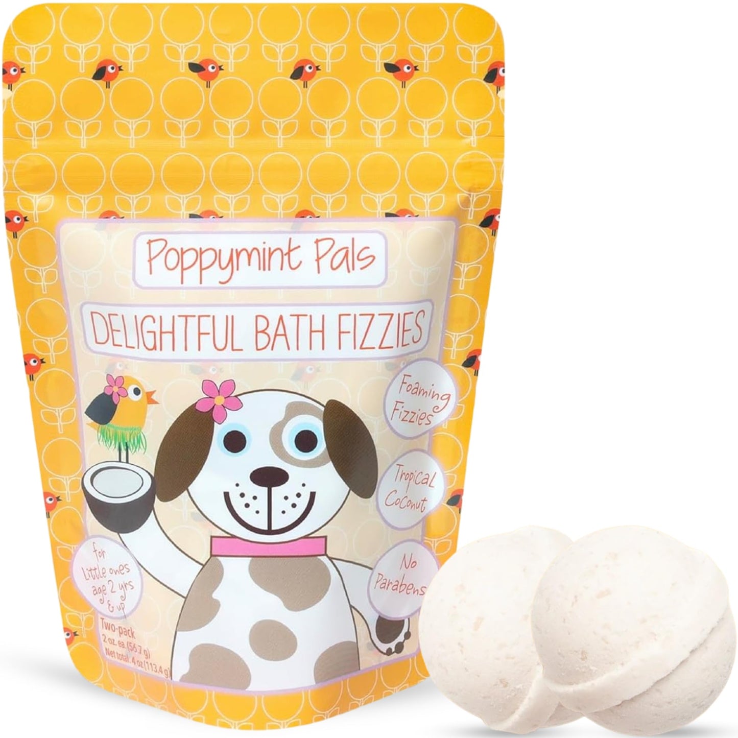 Poppymint Pals Foaming Bath Fizzies (Tropical Coconut) - Phthalate-Free Natural Foaming Premium Bath Bombs with Epsom Salt, Coconut Oil - Hydration…