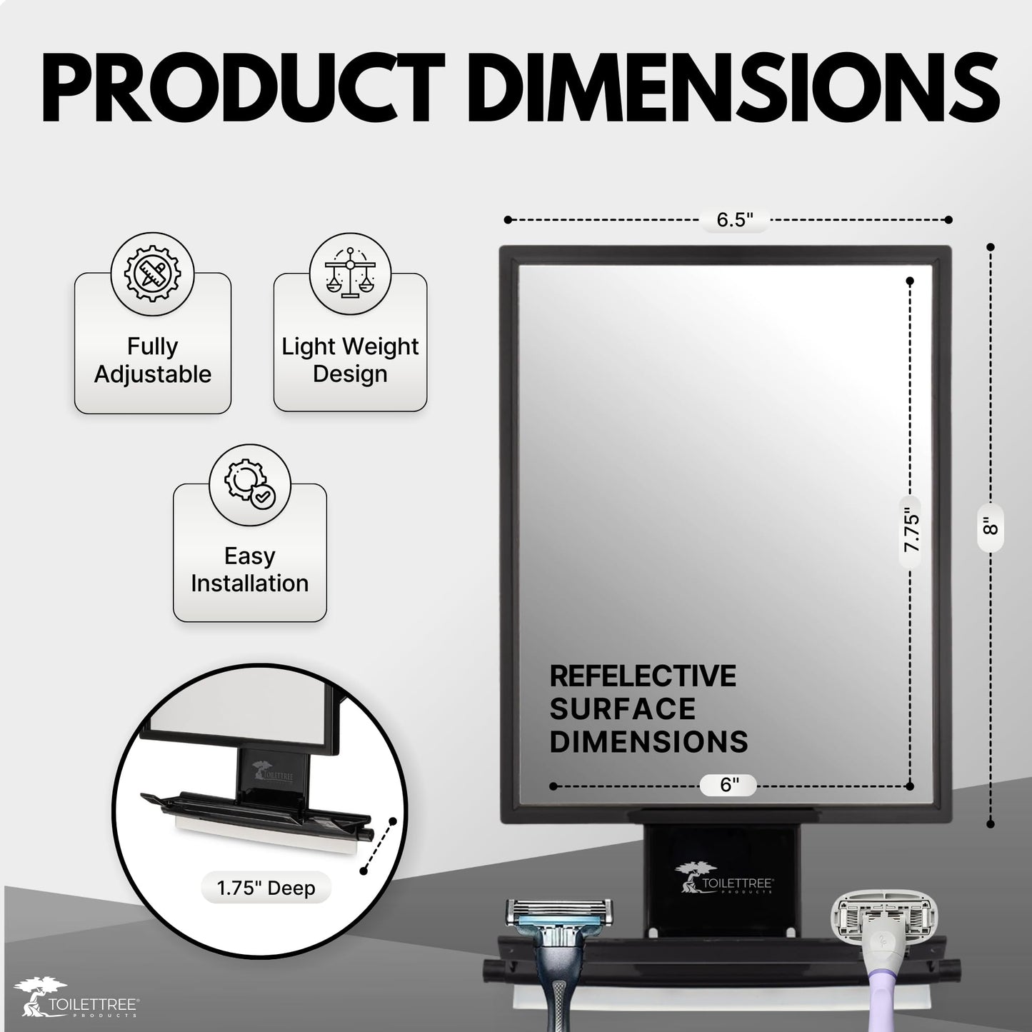 ToiletTree Fogless Shower Mirror – Adjustable Anti-Fog Shaving Mirror with Squeegee, Rust-Proof & Shatter-Resistant, Tall