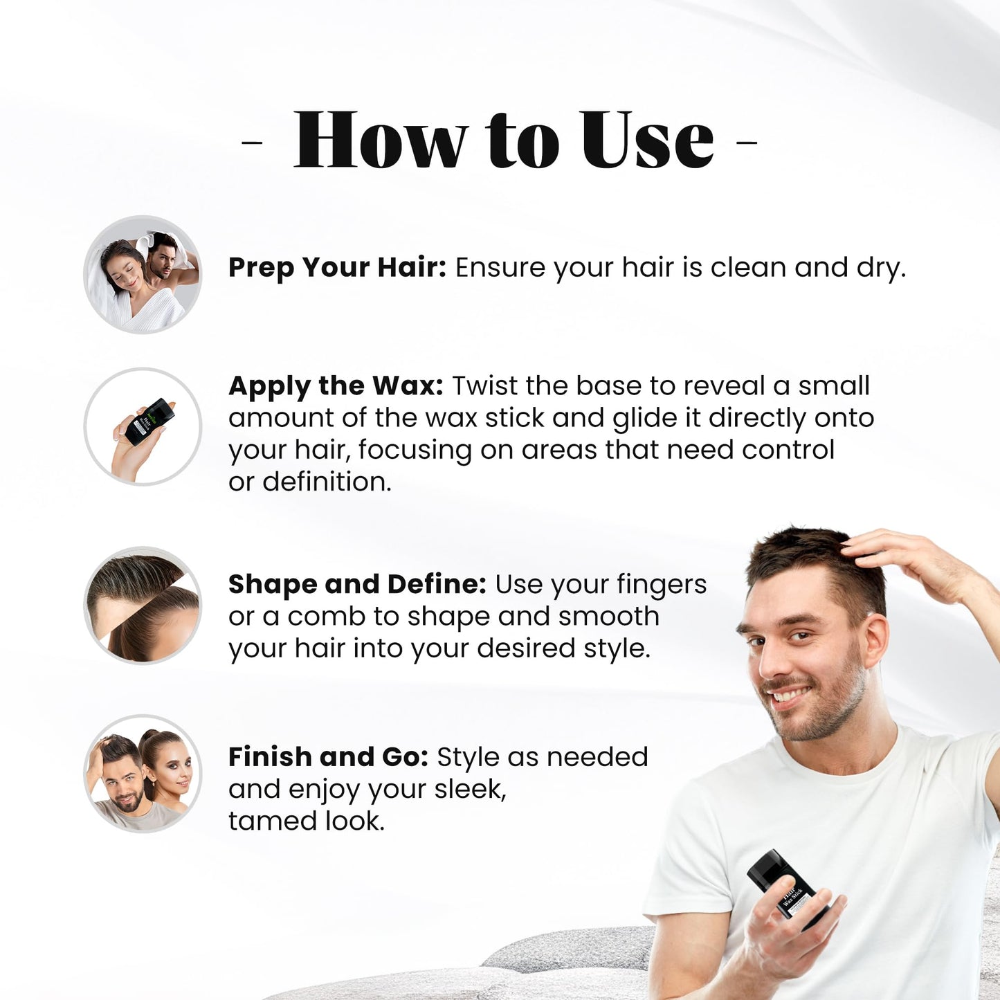 Herbishh Hair Wax Stick For Women & Men 2.7 OZ - Nourish & Styling Slick Wax Stick for Hair Smoothing, Flyaway, Controls Frizzy Hair, Perfect