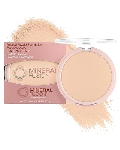Mineral Fusion Pressed Powder Foundation - Matte Finish Face Powder for Fair Skin with Peachy Undertones - Age Defying Foundation Makeup - Talc Free, Hypoallergenic, Cruelty-Free (Neutral 1)