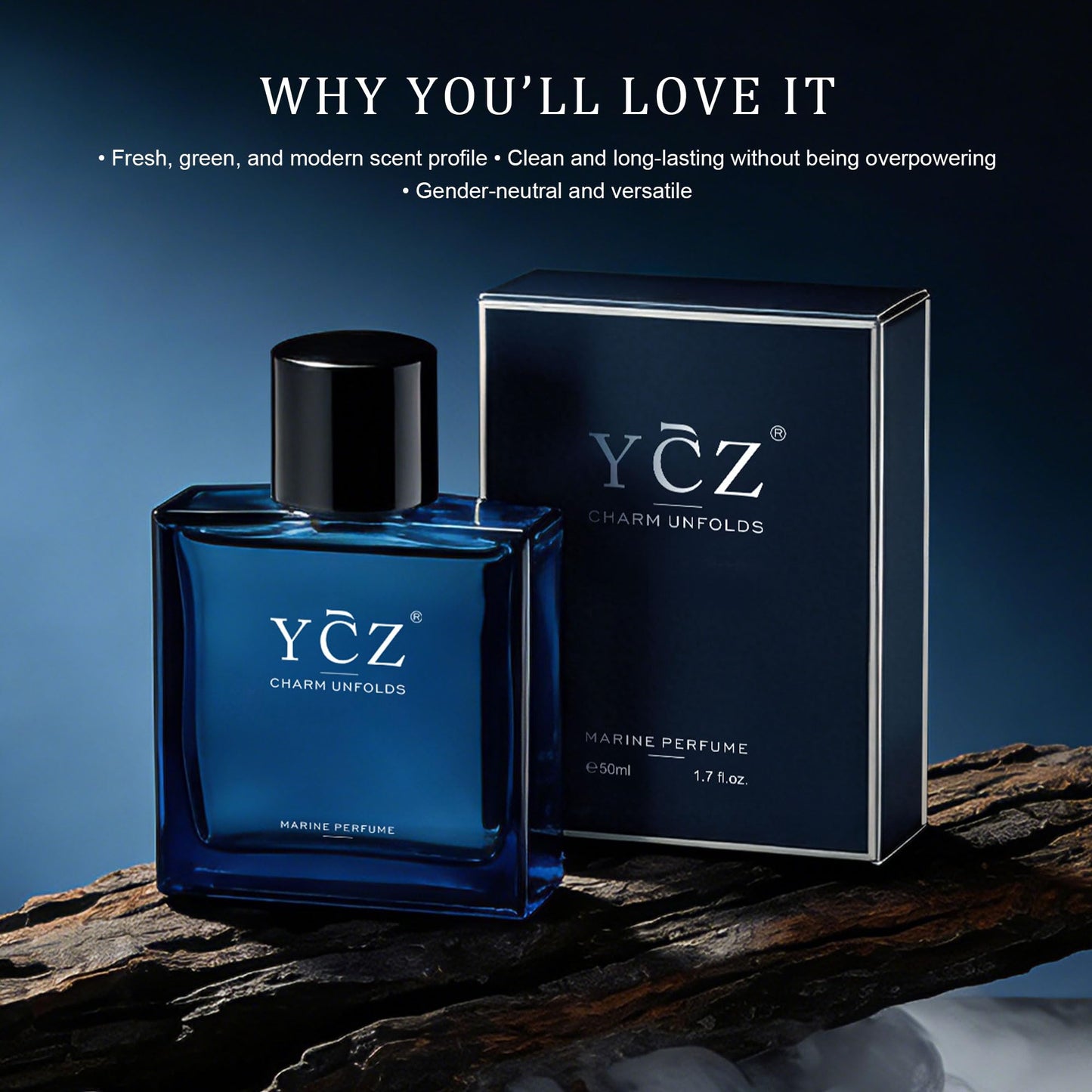 Ycz Midnight Marine Eau de Parfum, 1.7 Fl Oz (50 mL), Long-Lasting Perfume for Men, Aquatic Woody Fragrance with Grapefruit, Ginger & Cedar Notes Beauty and Personal Care Ycz