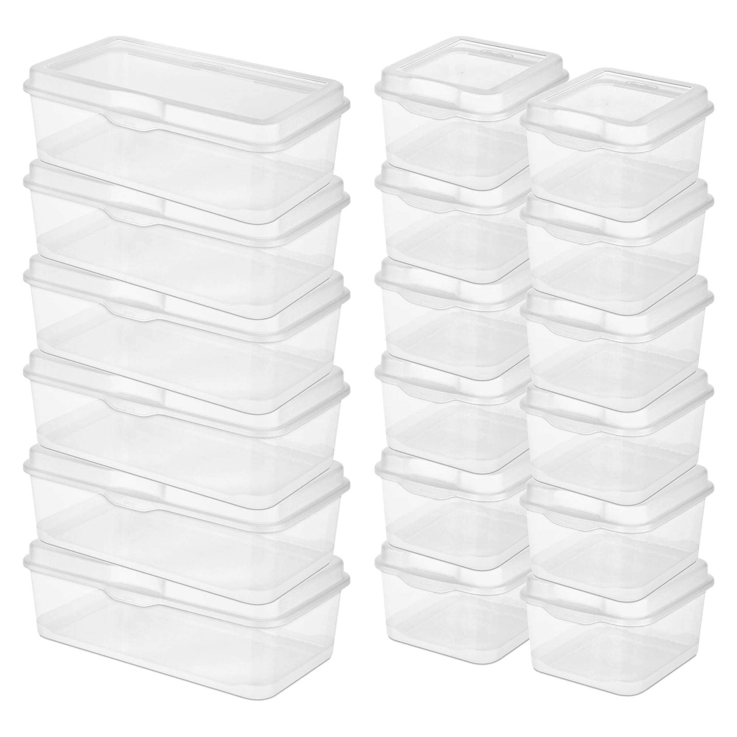 Sterilite 6-Pack Rectangular Large & 12-Pack Square Small FlipTop, Clear Plastic Storage Box with Hinged Lid - Stackable Multipurpose Organizer…