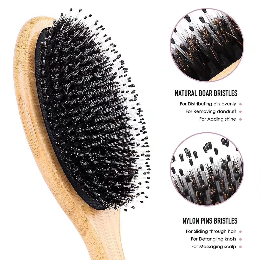 Hair Brush Comb Set Boar Bristle Hairbrush for Curly Thick Long Fine Dry Wet Hair,Best Travel Bamboo Paddle Detangler Detangling Hair Brushes