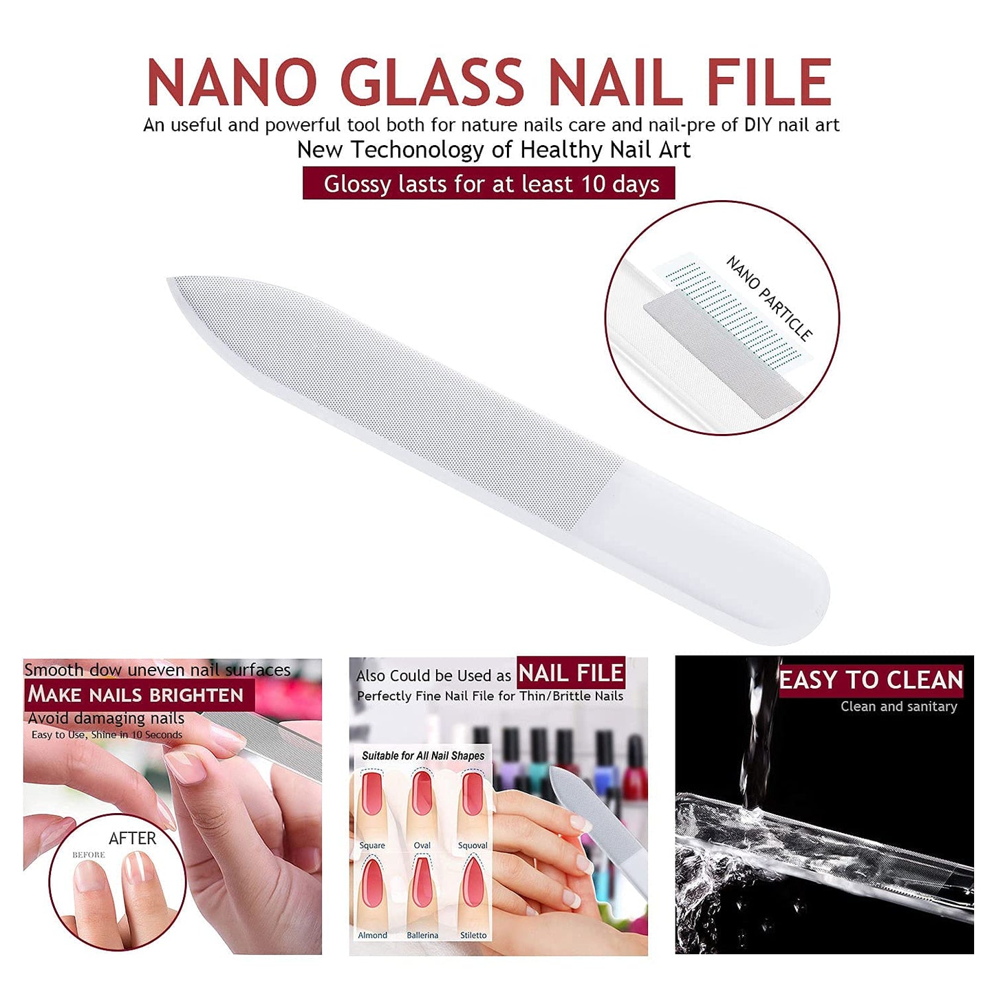 HANTEKAS Manicure Set Nail Clippers Kit 5 Pieces in 1 Stainless Steel Professional Grooming Nail Care Tools Including Nano Glass Nail Shiner Buffer