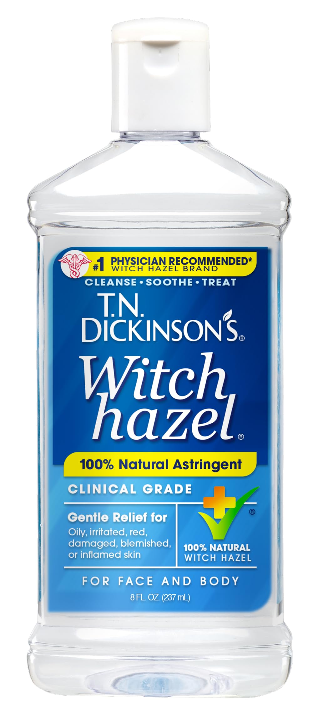 T.N. Dickinson’s Witch Hazel Astringent 8 oz – 100% Natural, Fragrance-Free | Clinical Grade Formula to Cleanse & Soothe Face & Body Skin