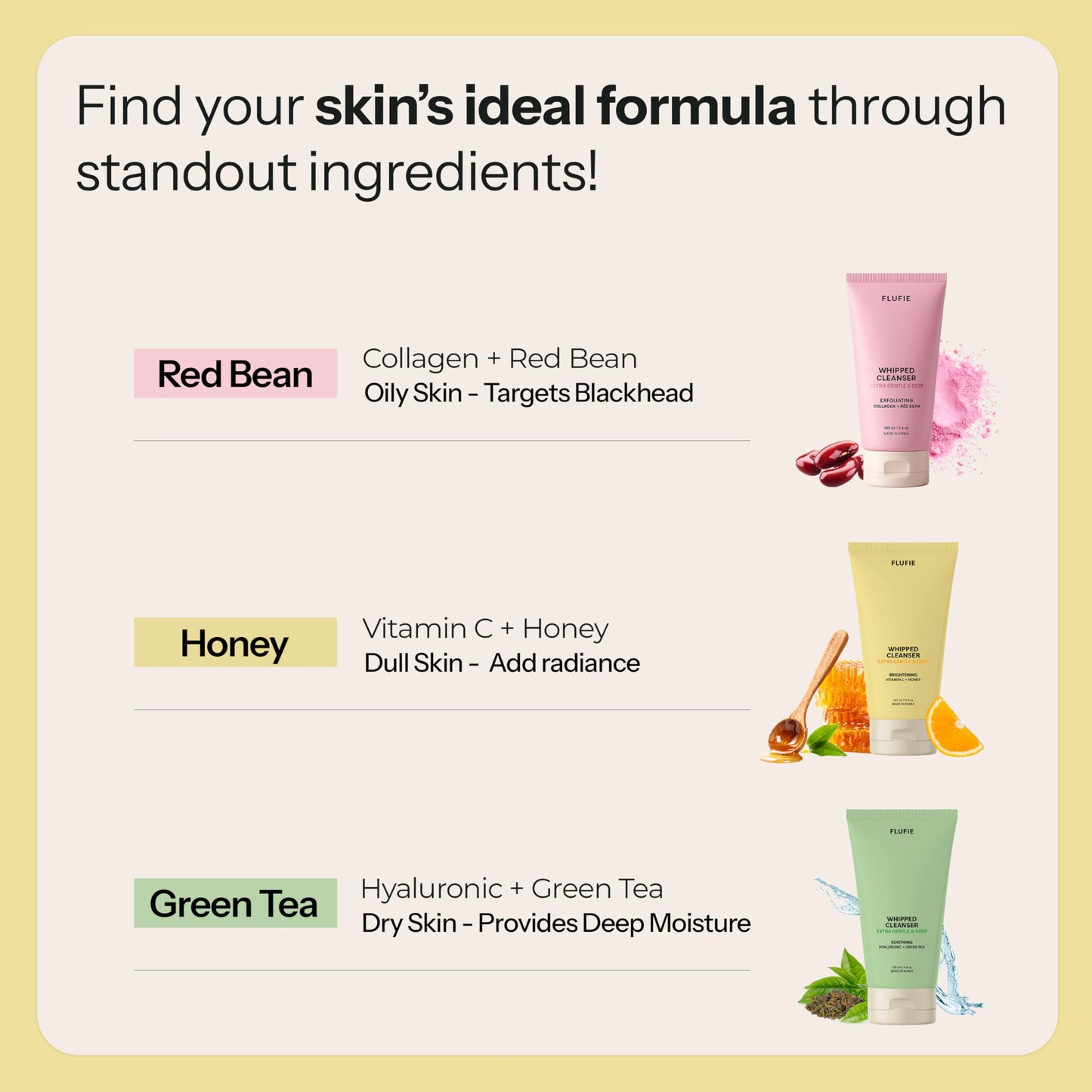 Flufie Whipped Facial Cleanser with Vitamin C & Honey - Brightening, Hydrating, Soothing & Pore Cleansing - Dermatologist Tested, Anti-Aging, Korean