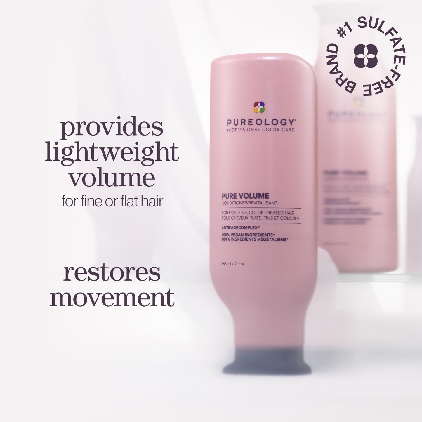 Pureology Pure Volume Conditioner - Enhances Volume and Movement, Lightweight Shampoo for Fine, Flat, Color Treated Hair, 9 Fl Oz