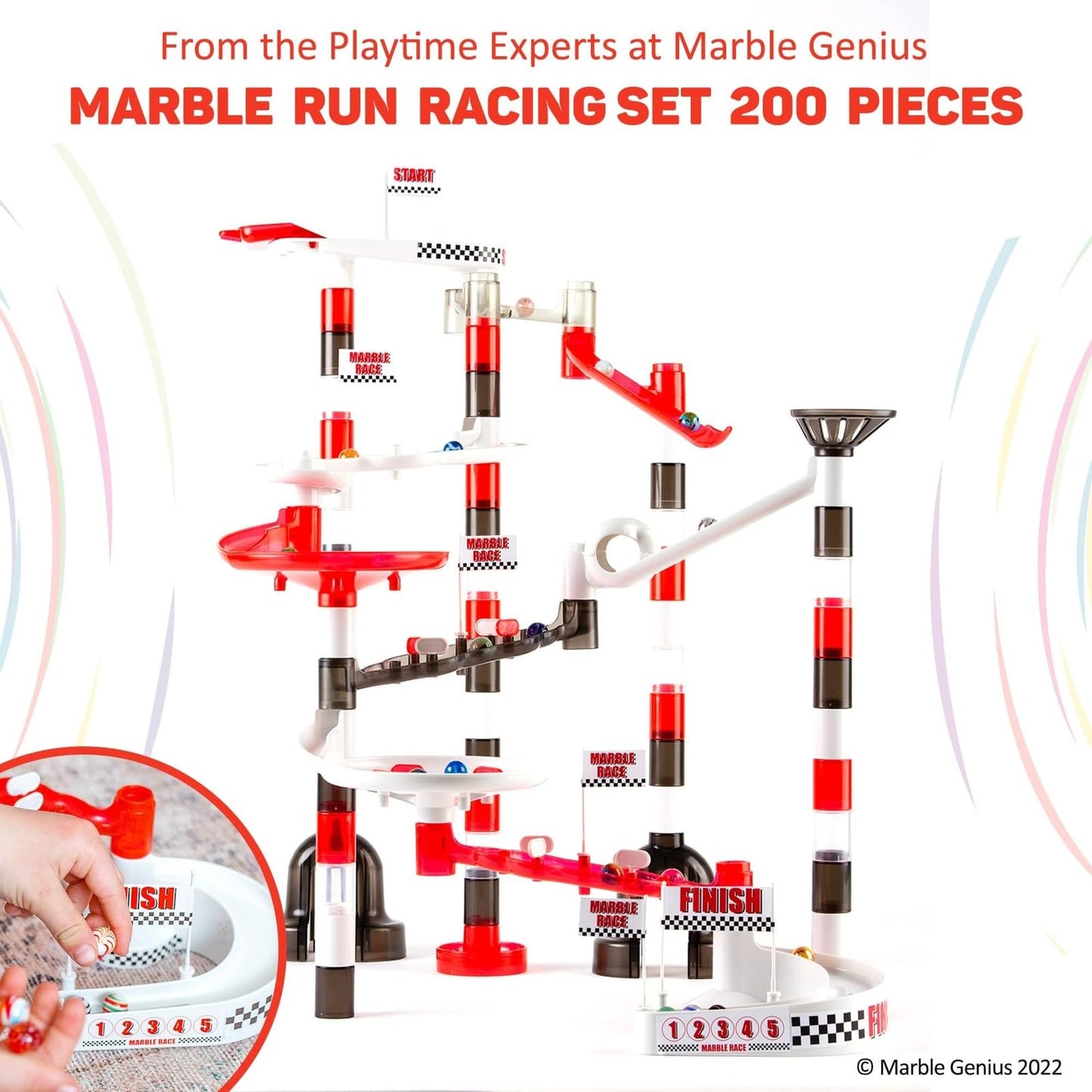 Marble Genius 200pcs Marble Run Racing Set – STEM Marble Maze Tower & Race Track Building Toy for Kids, Educational Learning Gift
