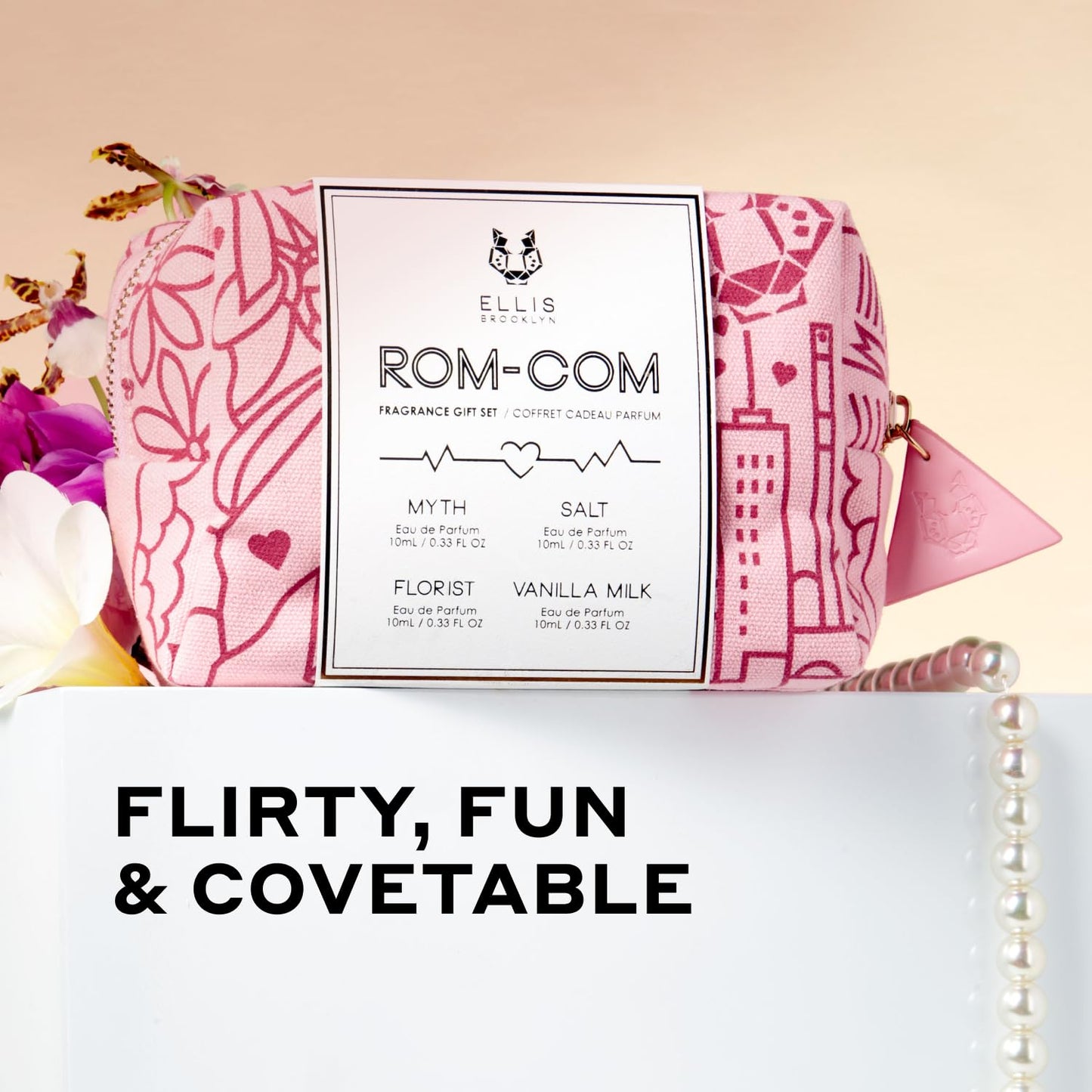 Ellis Brooklyn ROM COM Mini Fragrance Gift Set, Includes 4, 10ml Travel Sprays, MYTH, FLORIST, SALT, VANILLA MILK, Luxury Perfume Gift Set, Vegan