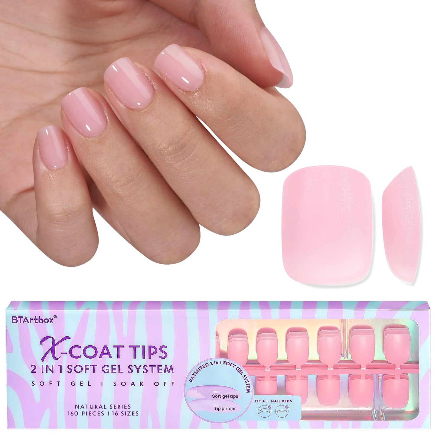 BTArtbox XCOATTIPS Natural Nail Tips - Extra Short Square Press On Nails Pink, Long Lasting Soft Gel Nails False Nail, Soak Off Acrylic Fake Nails Beauty and Personal Care BTArtbox Default Title